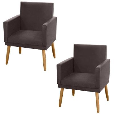 Kit 02 Poltronas Decorativas Lauren Pés Palito Suede Marrom Abmaza