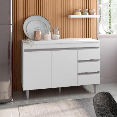 Balcão Gabinete Andréia 2 Portas 3 Gavetas MDP 120CM Branco Abmaza
