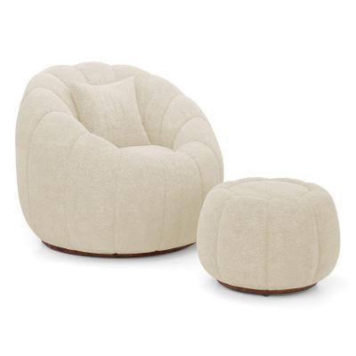 Poltrona Concha Giratória com Puff Shell Bouclê Confortável Bege Abmaza