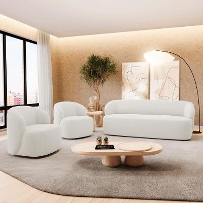 Kit Sofá e Poltronas Giratórias Leez Bouclê Off White Abmaza