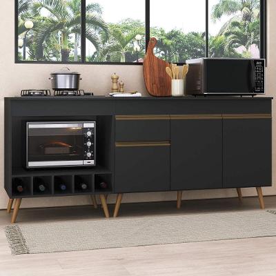 Kit Balcão de Cozinha Veneza MP3777 3 Portas MDP 190CM Preto Multimóveis