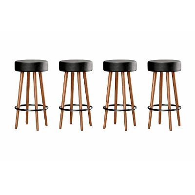 Kit 04 Banquetas Altas Berlin Couríssimo Madeira Maciça sem Encosto Preto Abmaza