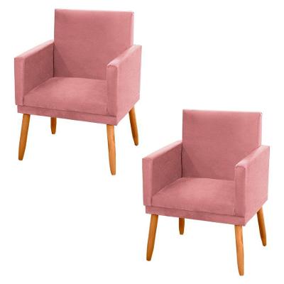 Kit 02 Poltronas Decorativas Lauren Pés Palito Suede Rosê Abmaza