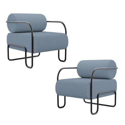Kit 02 Poltronas Miska Decorativas Linho Fibra Siliconada Denim Abmaza