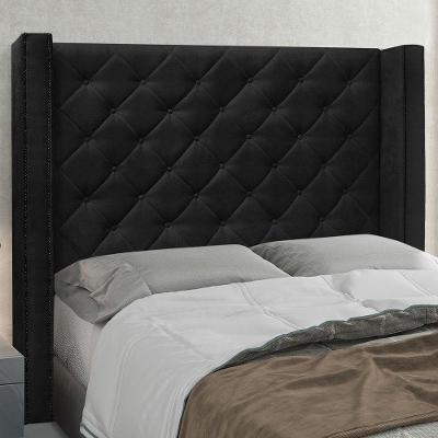 Cabeceira Estofada Casal Alteza Fixação no Box MDF Suede Preto Abmaza
