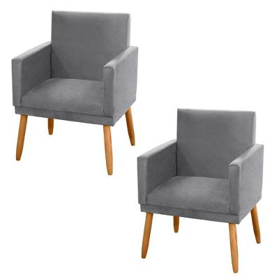 Kit 02 Poltronas Decorativas Lauren Pés Palito Suede Cinza Abmaza