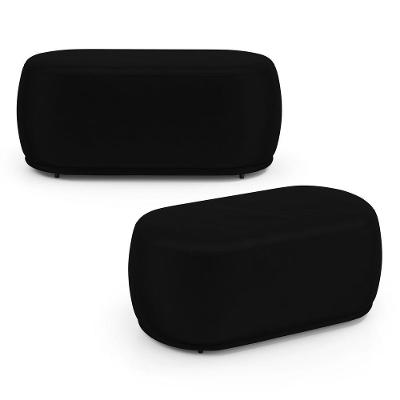 Kit 02 Puffs Orgânicos Molly 2 Lugares Couro Sintético Preto Abmaza