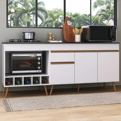 Kit Balcão de Cozinha Veneza MP3777 3 Portas MDP 190CM Branco e Dourado