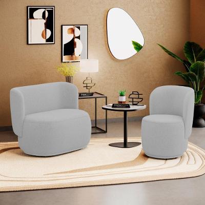 Kit Poltrona e Namoradeira Molly Decorativa Suede Confortável Cinza Claro Abmaza