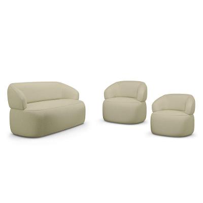 Kit Poltronas Giratórias e Sofá Orgânico Glee 2 Lugares Linho Bege Abmaza
