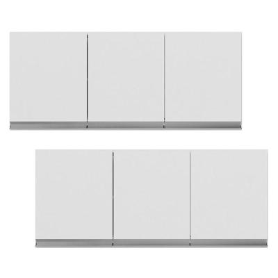 Kit 2 Armários Aéreo Andréia 120CM 3 Portas MDF Porta de Bater Branco Abmaza