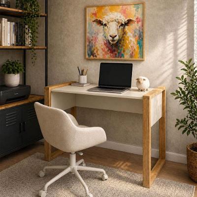 Mesa de Escritório Moderna Jade Freijo MDF 107.5CM Off White Loja Sheep
