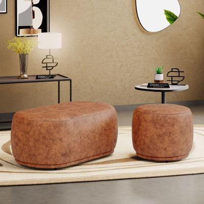 Kit 2 Puffs Decorativos Molly 1 e 2 Lugares Couro Sintético Caramelo Abmaza