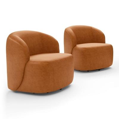 Kit 02 Poltronas Decorativas Leez Giratórias Couríssimo Caramelo Abmaza