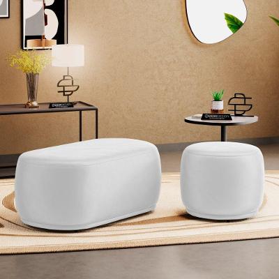 Conjunto 02 Puffs Decorativos Molly 1 e 2 Lugares Couro Sintético Branco Abmaza