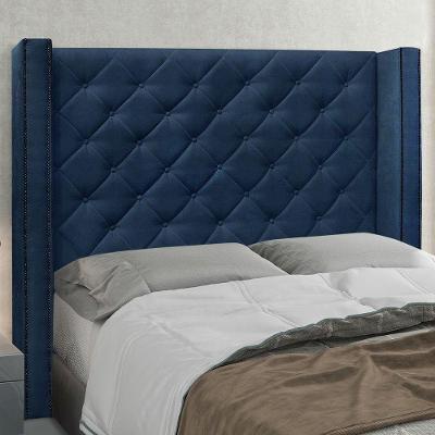 Cabeceira Estofada Casal Alteza Fixação no Box MDF Suede Azul Marinho Abmaza
