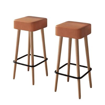 Kit 02 Banquetas Altas Dubai Couríssimo Madeira sem Encosto Caramelo Abmaza