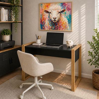Mesa de Escritório Moderna Jade Freijo sem Gavetas MDF 107,50CM Preto Loja Sheep