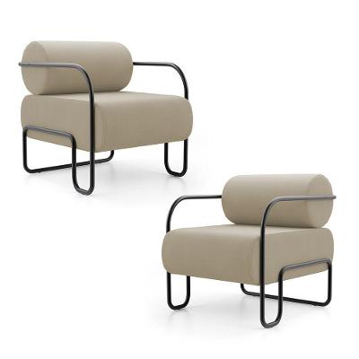 Kit 02 Poltronas Decorativas Miska Veludo Fibra Siliconada Bege Abmaza