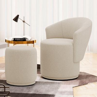 Poltrona com Puff Orgânico Living Mavi Bouclê Confortável Bege Abmaza