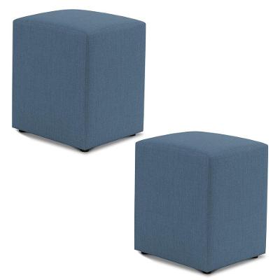 Kit 02 Puffs Decorativos Quadrado Espuma Linho Denim Azul Abmaza
