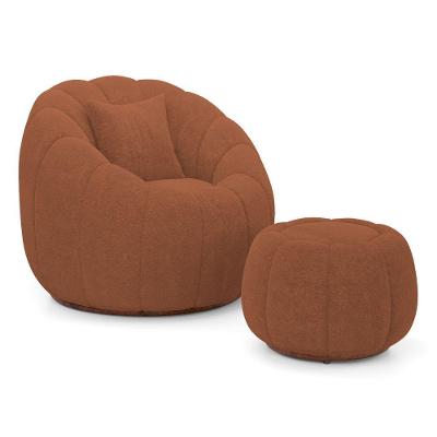 Poltrona Concha com Puff Shell Bouclê Espuma D24 Terracota Abmaza