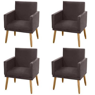 Kit 04 Poltronas Decorativas Lauren Pés Palito Suede Marrom Abmaza
