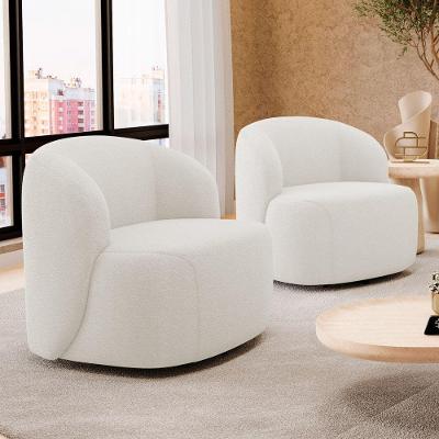 Kit 02 Poltronas Decorativas Leez Giratórias Bouclê Off White Abmaza