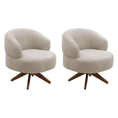 Kit 02 Poltronas Decorativas Living Have Giratória Bouclê Bege Abmaza