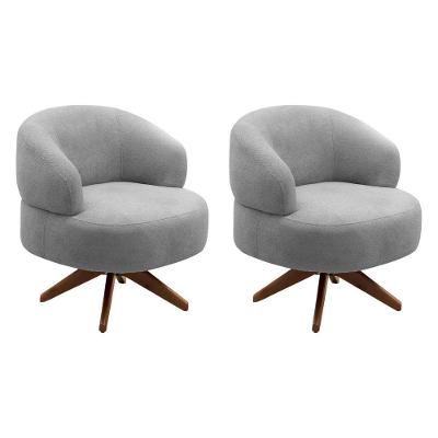 Kit 02 Poltronas Orgânicas Living Have Base Giratória Bouclê Cinza Abmaza