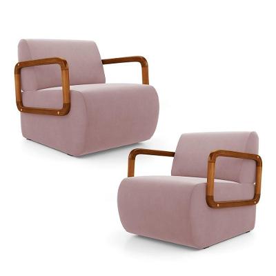 Kit 02 Poltronas Decorativas Kavya Veludo Confortável Rosê Abmaza