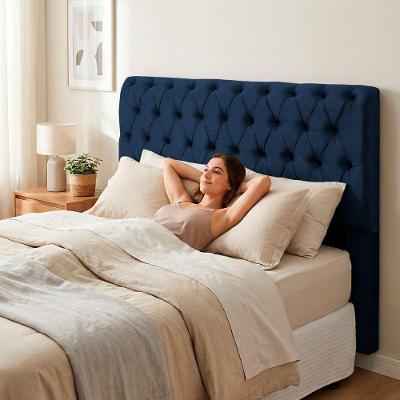Cabeceira King Sarah 195cm no Box Madeira Maciça Suede Azul Marinho Abmaza