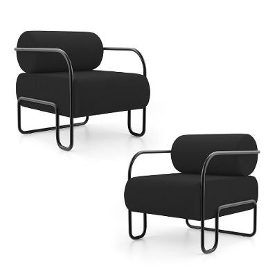 Kit 02 Poltronas Miska Decorativas Veludo com Braços Metal Preto Abmaza