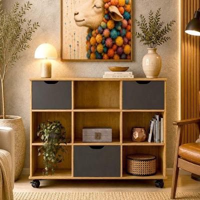 Nicho Organizador Otto 9 Prateleiras 3 Gavetas MDF Freijó e Preto