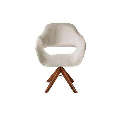 Poltrona Zara Giratória de Madeira Suede Espuma D28 Bege Bella Decor