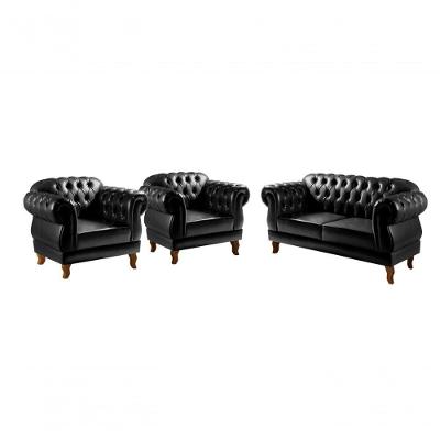 Conjunto de Sofás Duquesa 2+1+1 Lugares Preto Couríssimo Bella Decor