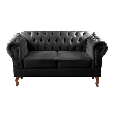 Sofá Dom Pedro 2 Lugares 155CM Preto Veludo Fixo Clássico Bella Decor
