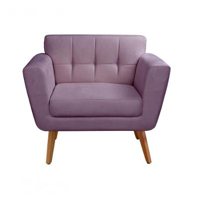 Poltrona Bruna Veludo Pés Palito Espuma D26 Roxo 380 Bella Decor