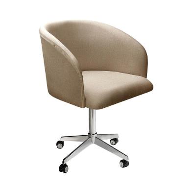 Poltrona Atenas Giratória com Rodinhas Suede Linho Marrom Bella Decor