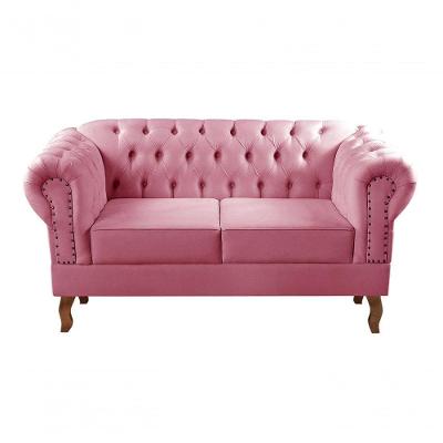 Sofá Dom Pedro 2 Lugares 155CM Rosa Suede Fixo Retrô Bella Decor