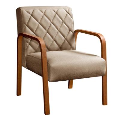 Poltrona Lara em Linho Matelassê com Pés de Madeira Marrom Bella Decor