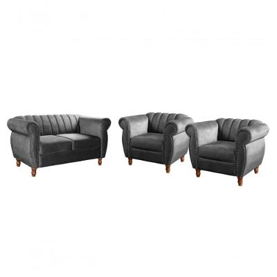 Conjunto de Sofás Realeza 4 Lugares Fixo Cinza Veludo Bella Decor