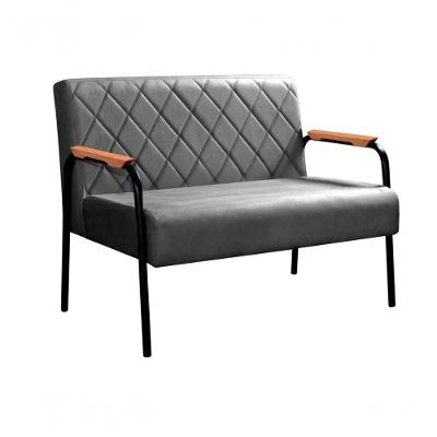 Sofá Divã Ludmilla 2 Lugares 108CM Cinza Veludo Estrutura Madeira Bella Decor