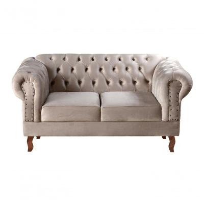 Sofa Dom Pedro 2 Lugares 155CM Caramelo Veludo Fixo Bella Decor