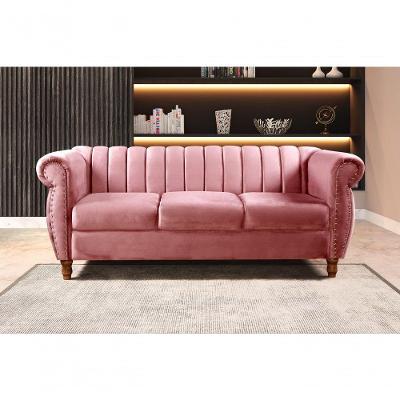 Conjunto Sofá Realeza 2 e 3 Lugares Fixo Rosê Veludo Bella Decor
