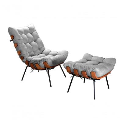 Poltrona Costela com Puff Linho Confortável Cinza 320 Bella Decor