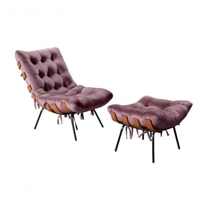 Poltrona com Puff Costela Veludo Confortável Roxo Bella Decor