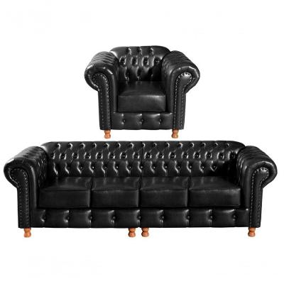 Sofá Luis XV 5 Lugares Fixo 120CM Couríssimo Preto 005 Bella Decor