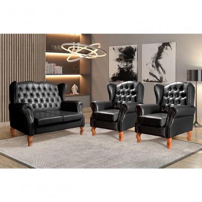 Conjunto Sofás Imperador 4 Lugares 135CM Preto Couro Sintético Bella Decor