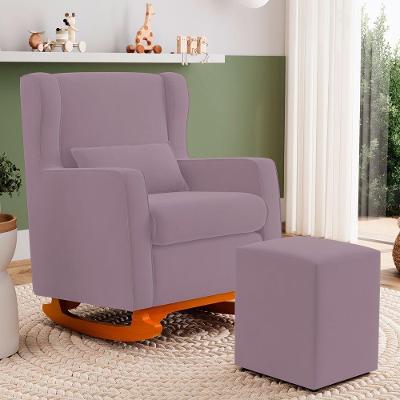 Poltrona Decorativa Zoe Base Balanço com Puff Veludo Rosê Abmaza